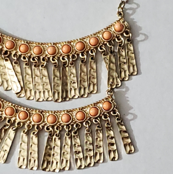 Vintage 90's necklace boho bohemian peach gold dangling bib statement euc vtg - Picture 5 of 9